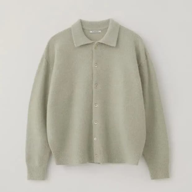 블랭크룸 알파카 카라 가디건 라임 옐로우