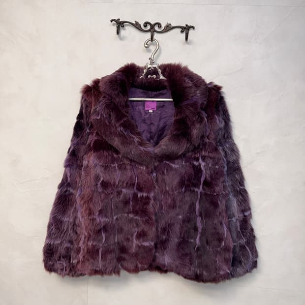 Deep purple fox fur check coat jacket 