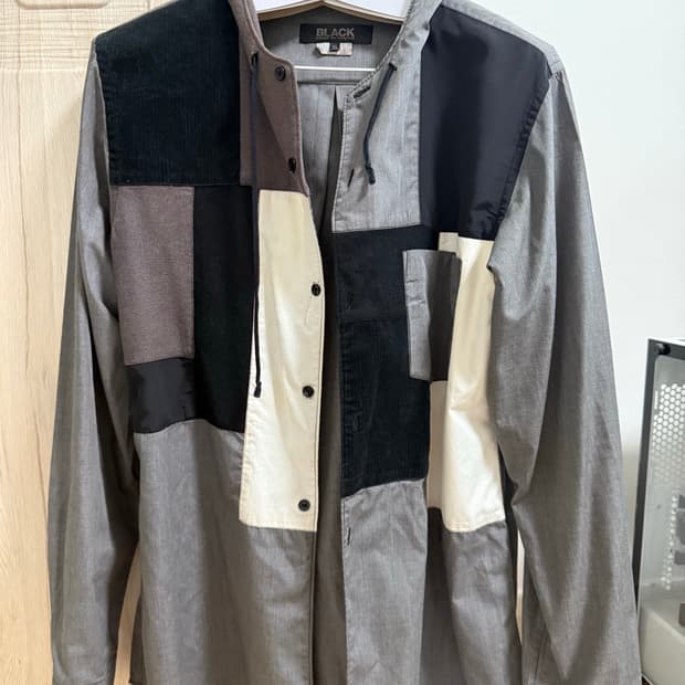 꼼데가르송 블랙 패치 후드 셔츠 xl