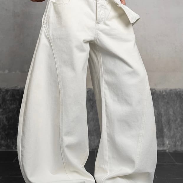 더블버튼 커브드 와이드진 화이트