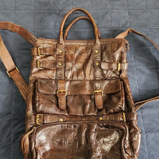 빈티지 브라운 가죽 백팩 겸 토트백