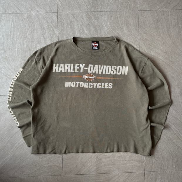 00년대 미국 생산 할리데이비슨 롱슬리브 카키 와플 티셔츠