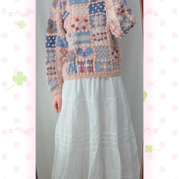 핑크 패치워크 폼폼이 니트