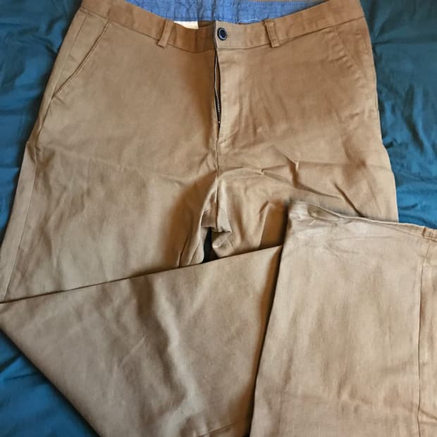 베이지 와이드 코튼 팬츠