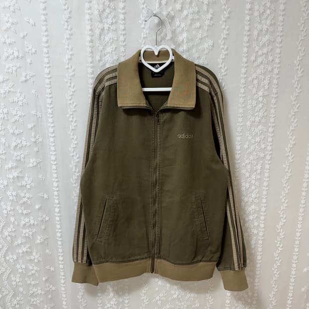 아디다스 카키 브라운 져지 L 100 트랙탑 자켓 베켄바우어 코튼 올리브