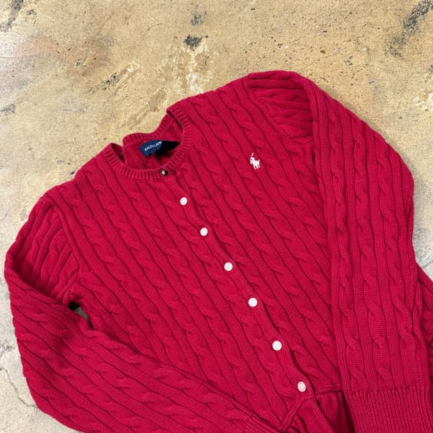 폴로 랄프로렌 레드 니트 가디건 