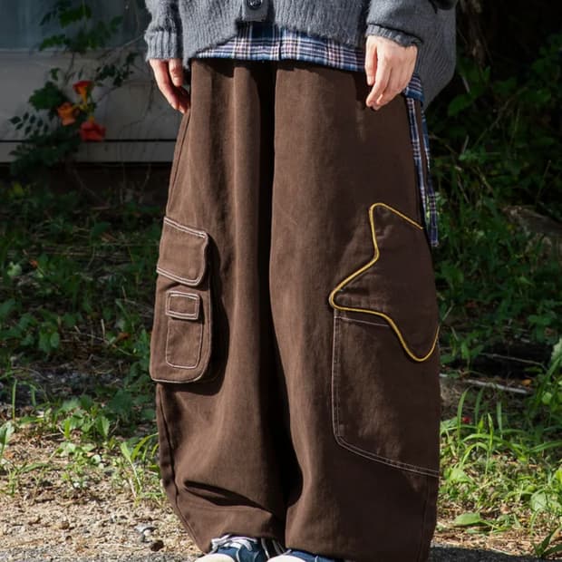 루나키후 아키리호시 카고 벌룬 팬츠 BROWN 2 size