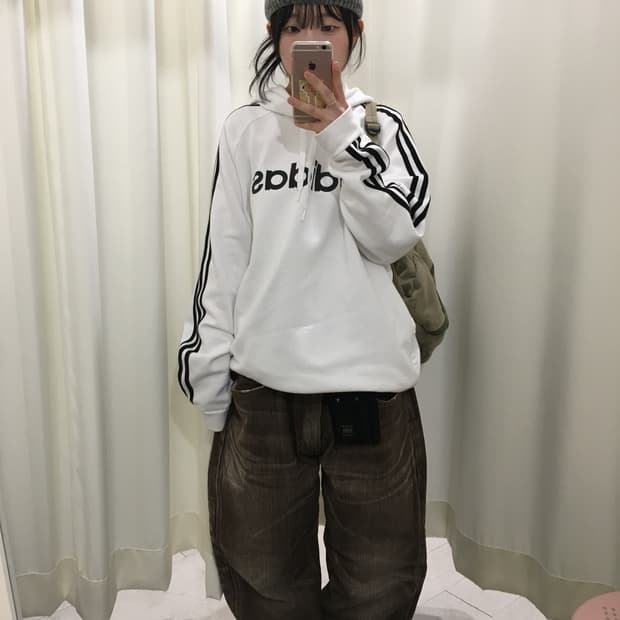 아디다스 삼선 기모 후드티