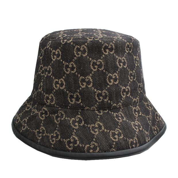 구찌 블랙 앤 베이지 자카드 버킷햇 모자