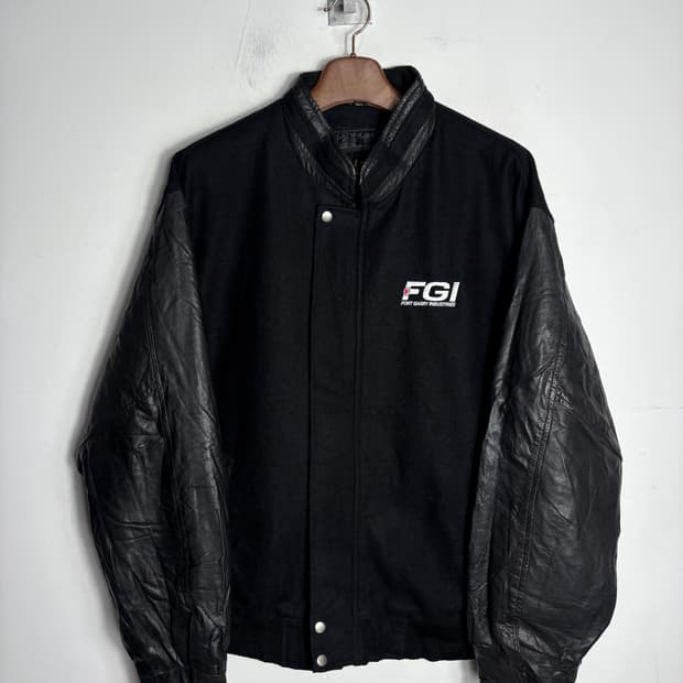 Amanati 아마나티 울 가죽 바시티 자켓