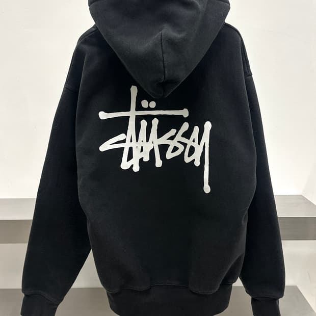 스투시 블랙 베이직 후드 티셔츠 