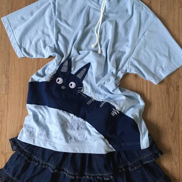 일본빈티지 모리걸 헤이세이 고양이 도트 갸루 네코 지브리 키키 코디세트