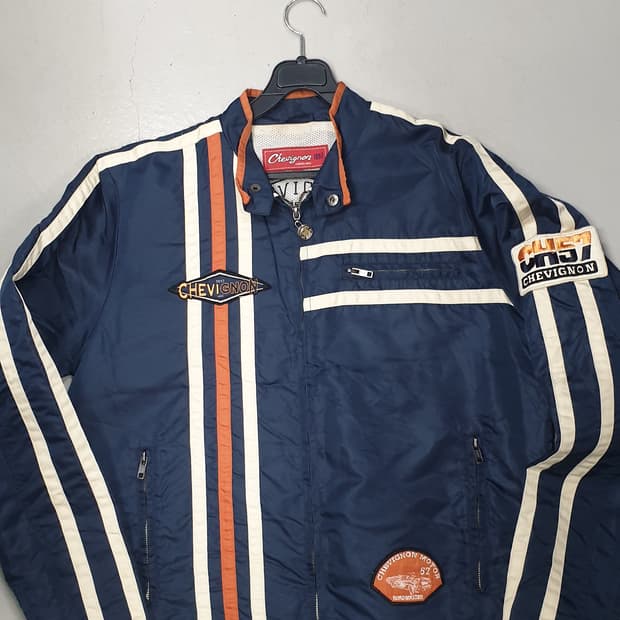 쉐비뇽 바이크 빈티지  나일론 블루종 점퍼L
