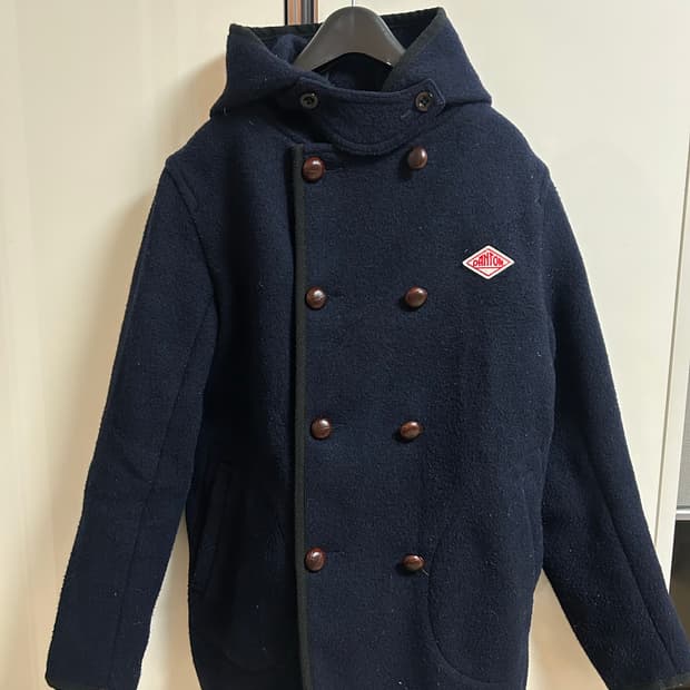 단톤 후드 울 더블 코트 네이비