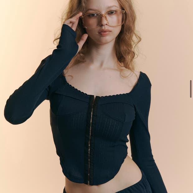 플리즈노팔로우 Joan Corset Long Sleeve Top 네이비