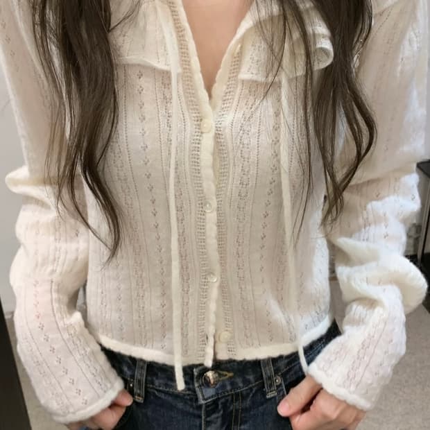 더바넷 Finni Pointelle Knit Cardigan