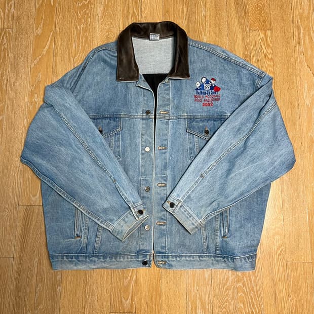 빈티지 레더 패치 데님자켓