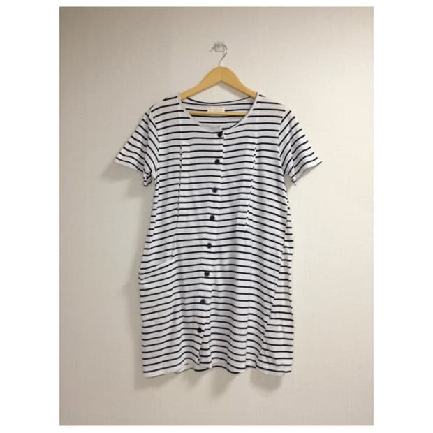 빈티지 화이트 네이비 스트라이프 원피스 튜닉