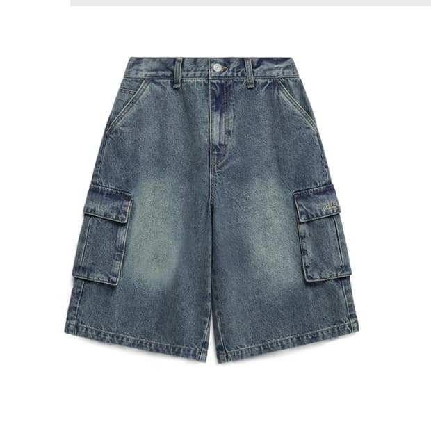 odd studio 샌드 워싱 카고 데님 하프 팬츠