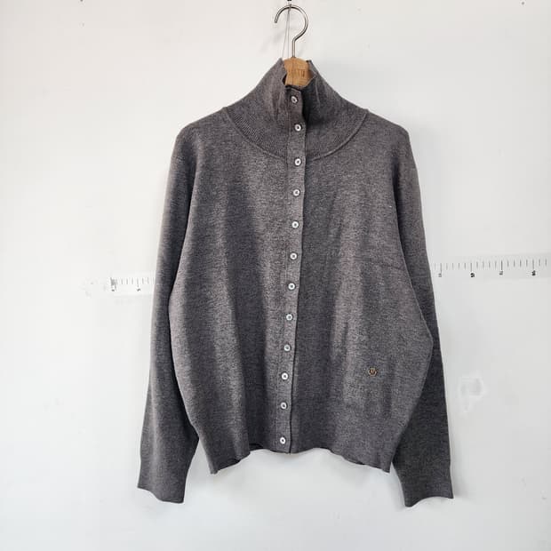 MOV 회색 버튼업 하이넥 니트 가디건