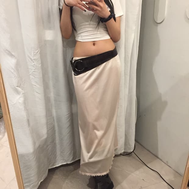 Vintage 갸루 란제리 새틴 레이스 슬립 맥시스커트