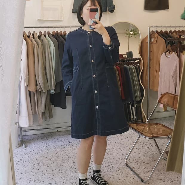딥블루 스판 데님 원피스