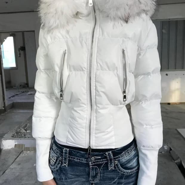 쿄이 크롭 퍼 패딩 화이트 M