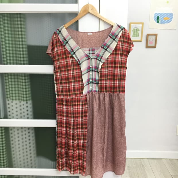 레드 체크 도트 원피스
