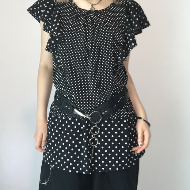 일본빈티지 polka mood flutter top