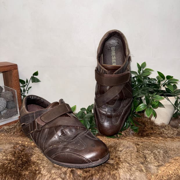 DIESEL leather strap rubber sole loafers