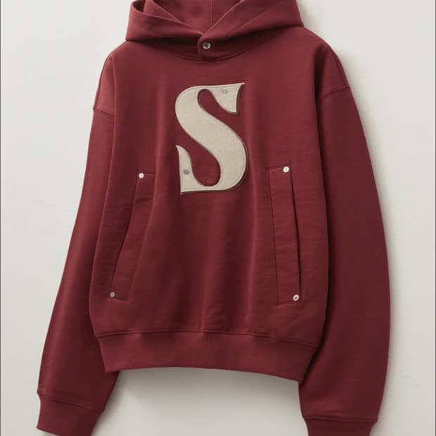 (새상품) 세터 리벳 아플리케 포켓 로고 후드 버건디 L
