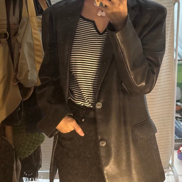 빈티지 블랙 이탈리안 리얼 레더 양가죽 자켓 블레이저