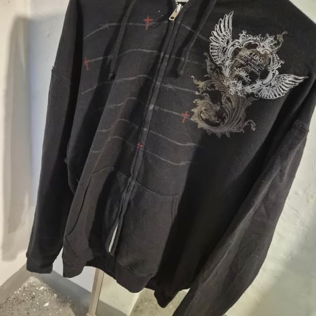 Y2K Gothic Wing Graphic Zip Hoodie