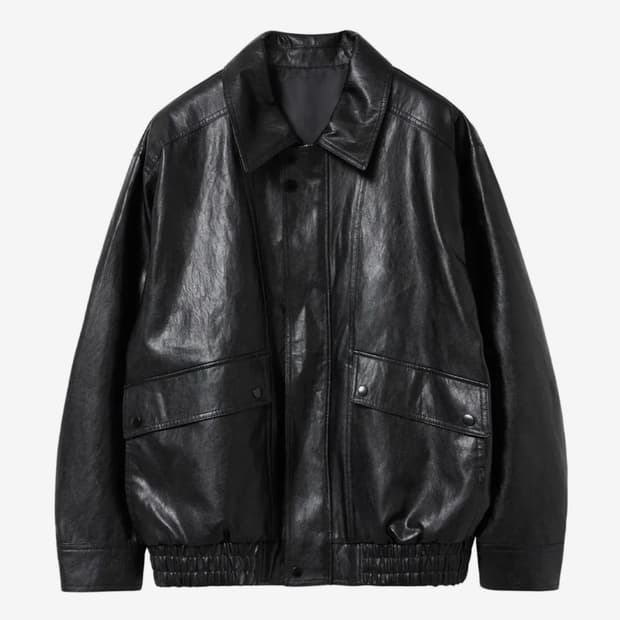 오버사이즈 포우 레더 블루종 (블랙)