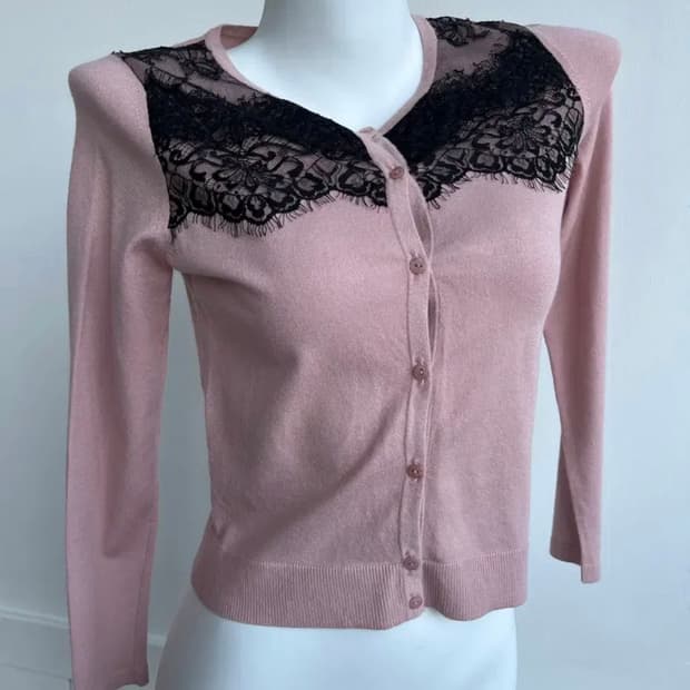 블랙 레이스 연핑크 가디건