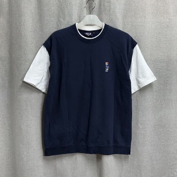 [XL] YALE 예일 코튼 레이어드 반팔 티셔츠 네이비