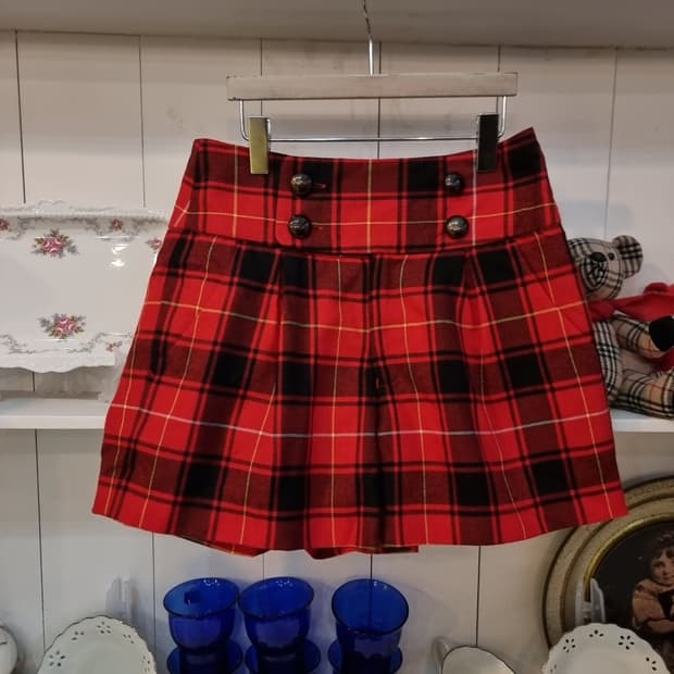 레드 타탄체크 하이웨이스트 팬츠