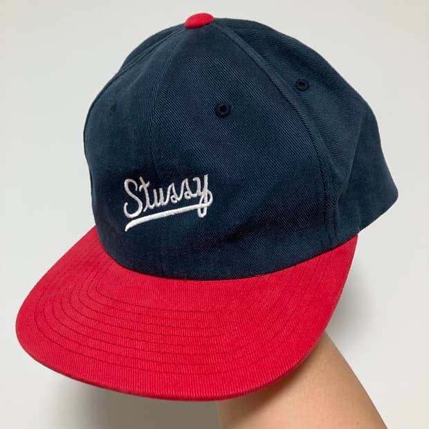 스투시 투톤 6패널캡 캡 모자 블랙 레드