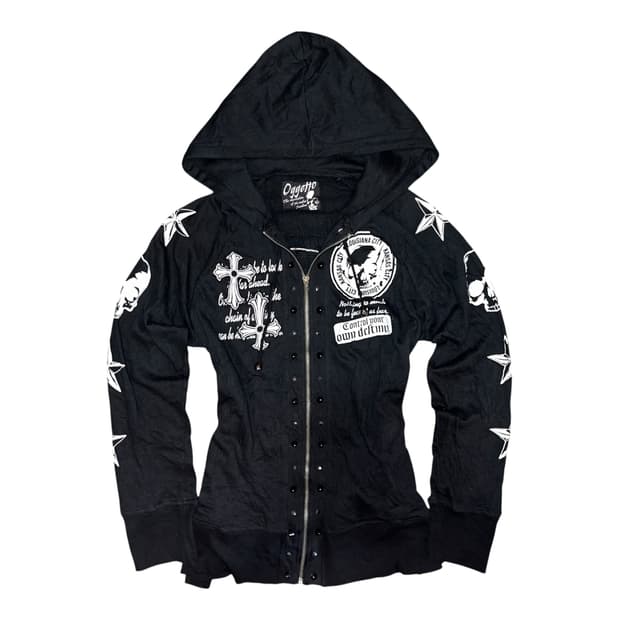 Oggetto 오게토 해골레이스 패치 스터드 후드집업 펑크y2k갸루