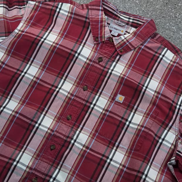칼하트 레드 체크반팔셔츠 