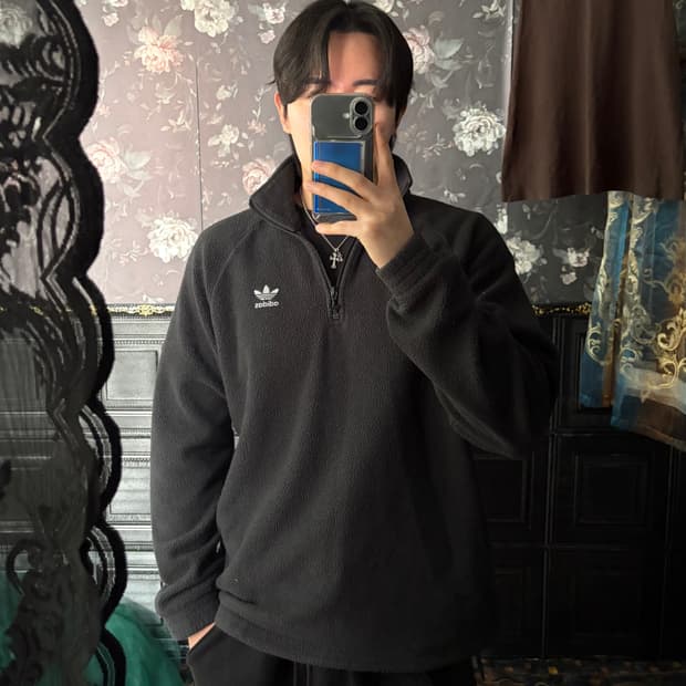 a152) 아디다스 빅로고 플리스 반집업