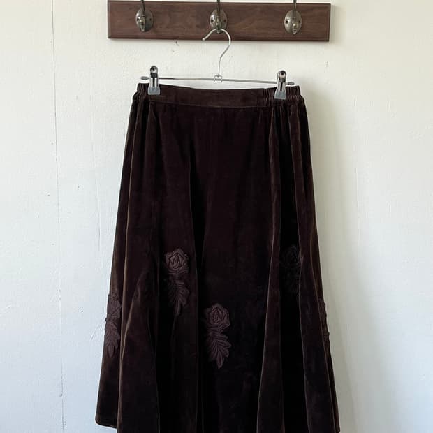 japan Vtg 벨벳 플라워 스커트