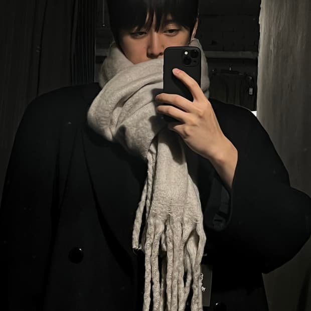 빈티지 라이트그레이 심플 볼드 테슬 롱 머플러 목도리