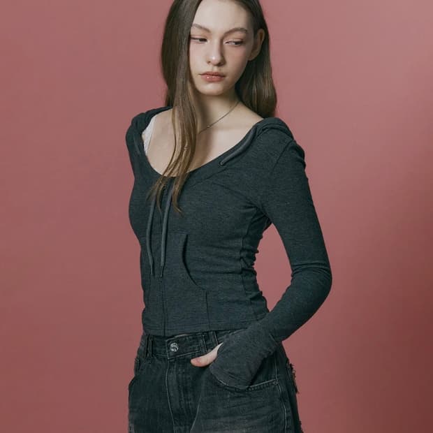 플리즈노팔로우 Glen Deep U-neck Hoodie