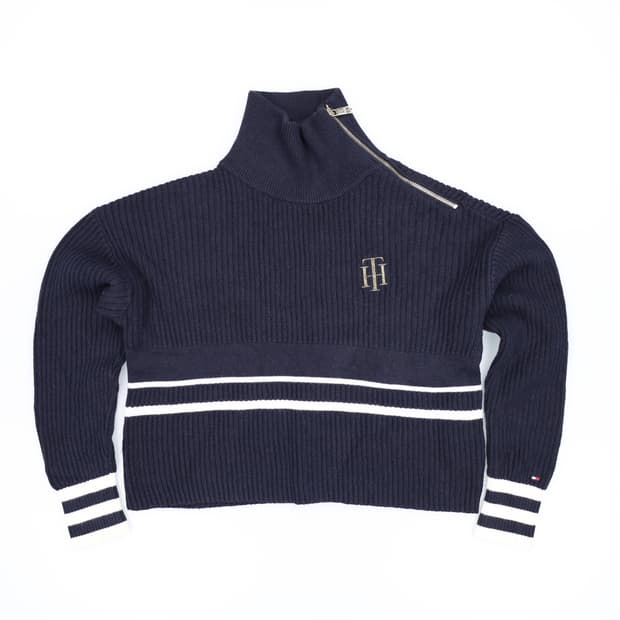 [XS] 신형 타미힐피거 여성 숄카라 터틀넥 크롭 와플 니트 3810