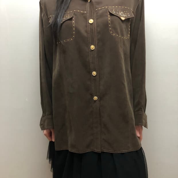 빈티지 브라운 오리엔탈 스터드 셔츠
