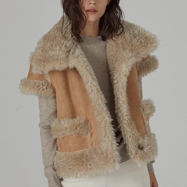 에이리프 하프 캡소매 리버시블 양면 퍼 무스탕 자켓