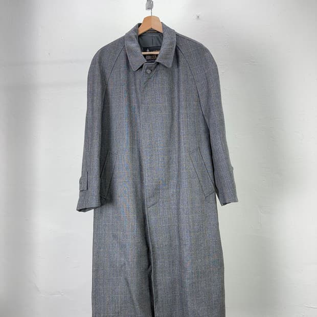 런던 포그 모스 그레이 싱글 카라 발마칸 헤링본 롱 코트