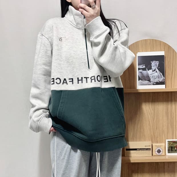 [정품] 노스페이스 그레이 그린 기모 하프집업 [ XL ]