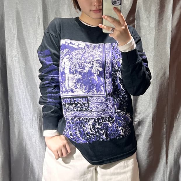 M 슈프림 스펠링 빅로고 퍼플 프린팅 롱슬리브